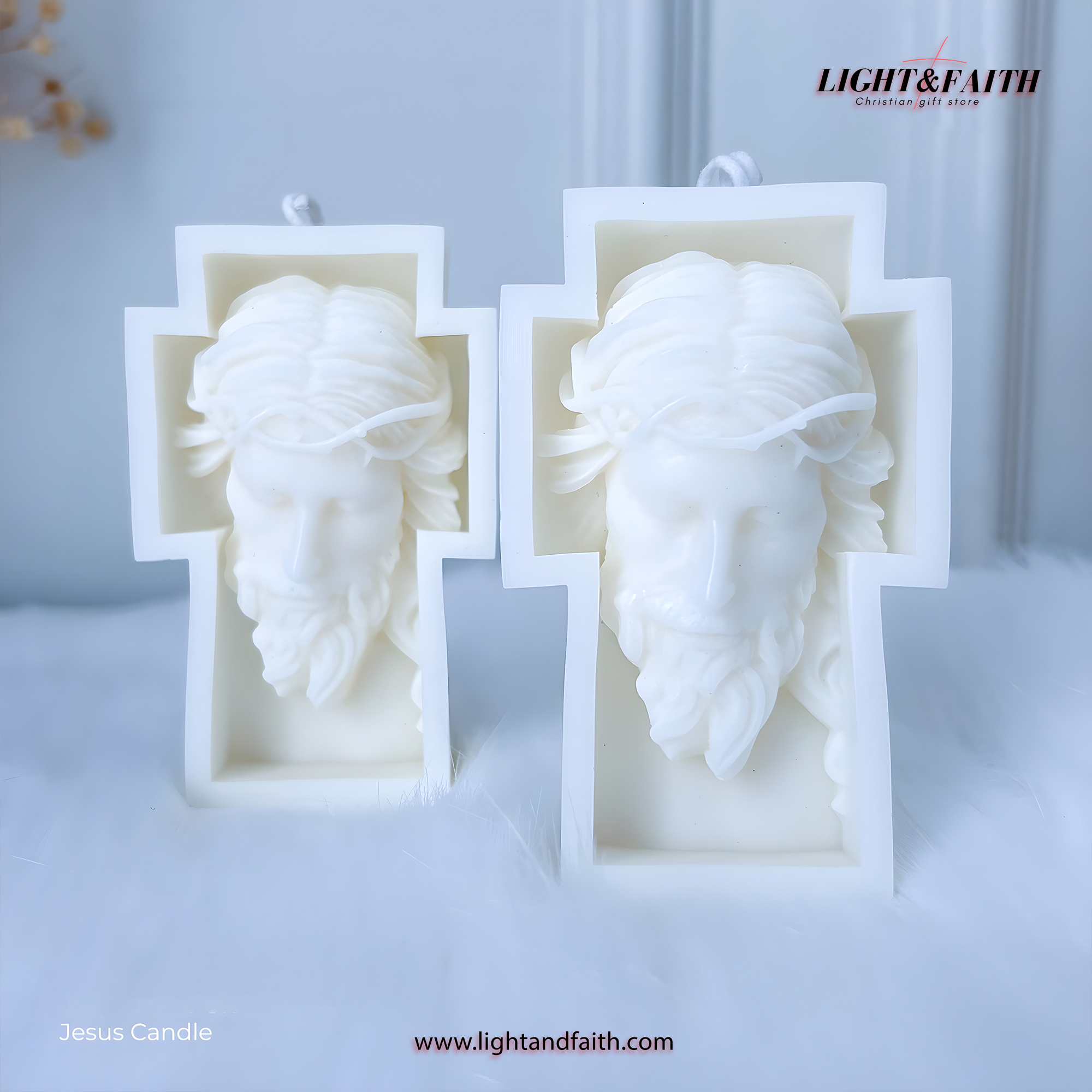 Jesus Face Candle, Crown of Thorns Wax Cross, Christian Home Altar Decor, Religious Gift for Prayer or Easter CDLAF10